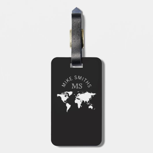 monogram zwarte wereldreis bagagelabel (Achterkant verticaal)