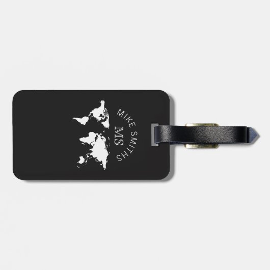 monogram zwarte wereldreis bagagelabel (Achterkant horizontaal)