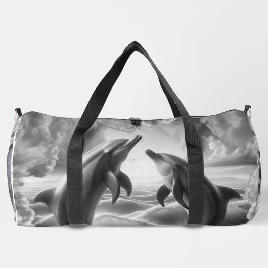 Monogram Zwarte & Witte Dolfijnen Oceaan | Plunjezak (Achterkant)