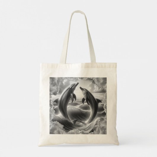 Monogram Zwarte & Witte Dolfijnen Oceaan | Tote Bag (Achterkant)
