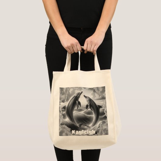 Monogram Zwarte & Witte Dolfijnen Oceaan | Tote Bag (Voorkant (product))