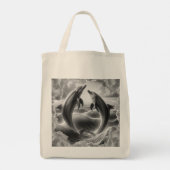 Monogram Zwarte & Witte Dolfijnen Oceaan | Tote Bag (Achterkant)