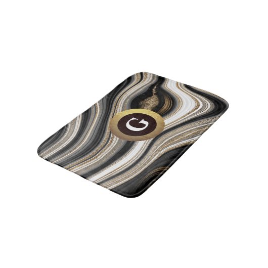 Monogram zwarte witte en goudvocht badmat (Gekanteld)