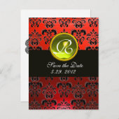 MONogram ZWARTE WITTE EN RODE DAMASKGEEL TOPAZ Aankondigingskaart (Voorkant / Achterkant)