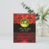 MONogram ZWARTE WITTE EN RODE DAMASKGEEL TOPAZ Aankondigingskaart (Staand voorkant)