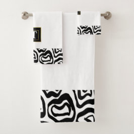 Monogram Zwarte Witte geborstelde textuur Bad Handdoek