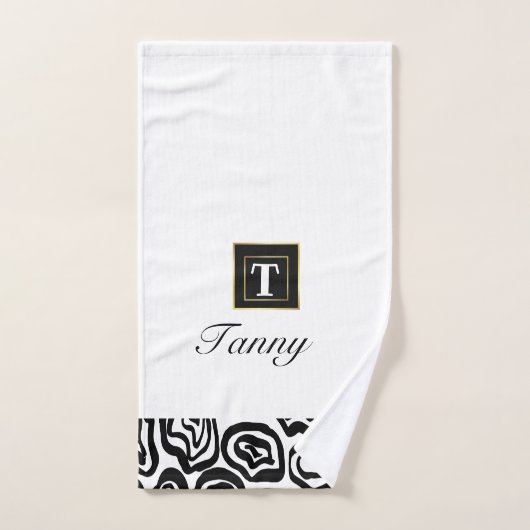 Monogram Zwarte Witte geborstelde textuur Wishandd Bad Handdoek (Handdoek)