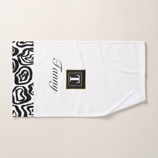 Monogram Zwarte Witte geborstelde textuur Wishandd Bad Handdoek (Handdoek)