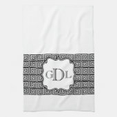 Monogram zwarte & witte Griekse Keukenhanddoek (Verticaal)