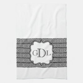 Monogram zwarte & witte Griekse Keukenhanddoek