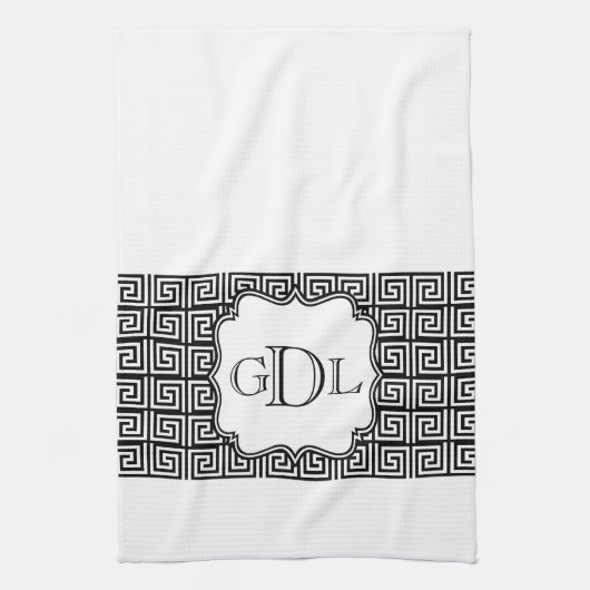 Monogram zwarte & witte Griekse Keukenhanddoek (Verticaal)