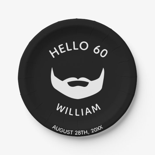 Monogram zwarte witte mannen papieren bordje (Voorkant)