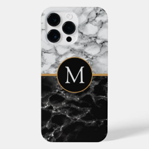 Monogram zwarte witte marmer Aangepaste Letter iPhone 14 Pro Max Hoesje