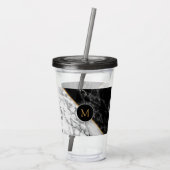 Monogram zwarte witte marmer Acryltumbler Acryl Drinkbeker (Achterkant)