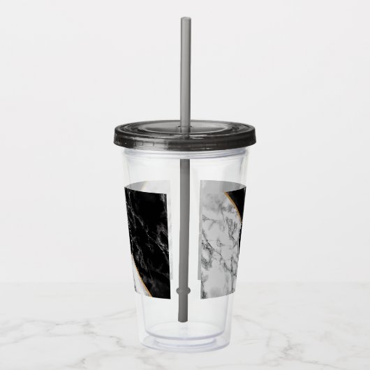 Monogram zwarte witte marmer Acryltumbler Acryl Drinkbeker (Rechts)