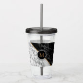 Monogram zwarte witte marmer Acryltumbler Acryl Drinkbeker (Voorkant)