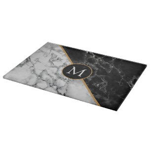 Monogram zwarte witte marmer snijplank