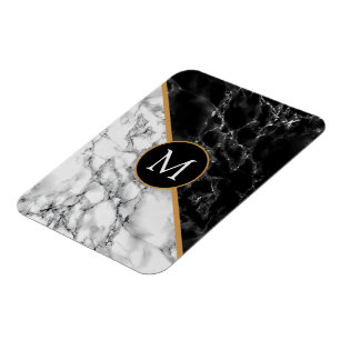 Monogram zwarte witte marmer - Uw brief / Jaren Magneet