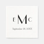 Monogram zwarte witte minimalistische trouwdatum servet (Voorkant)