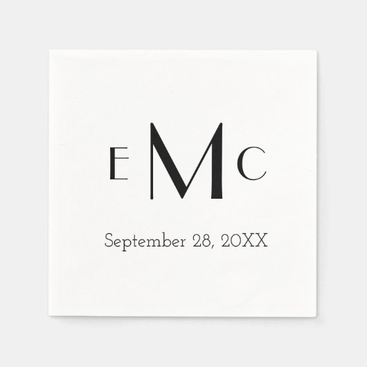 Monogram zwarte witte minimalistische trouwdatum servet (Voorkant)