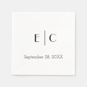 Monogram zwarte witte minimalistische trouwdatum servet (Voorkant)