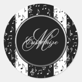 Monogram zwarte & witte moysiestrips ronde sticker