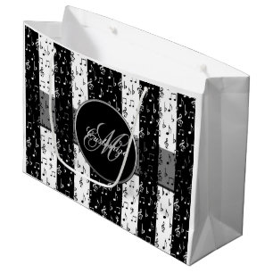 Monogram zwarte & witte muziekstrips Grote tas Large Cadeautasje