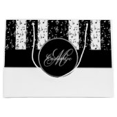 Monogram zwarte & witte muziekstrips Grote zak 3 Large Cadeautasje (Voorkant)