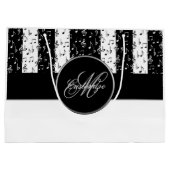 Monogram zwarte & witte muziekstrips Grote zak 3 Large Cadeautasje (Achterkant)