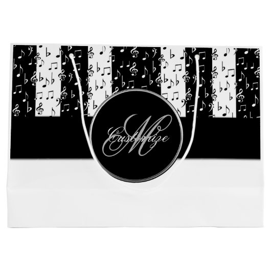 Monogram zwarte & witte muziekstrips Grote zak 3 Large Cadeautasje (Achterkant)