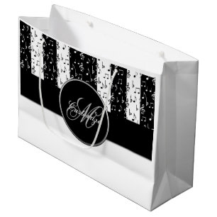 Monogram zwarte & witte muziekstrips Grote zak 3 Large Cadeautasje
