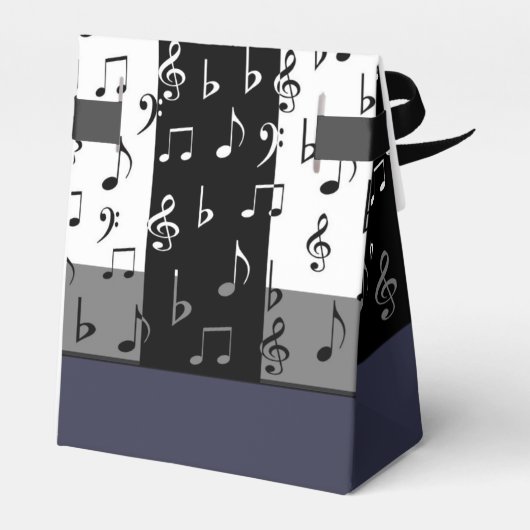 Monogram zwarte & witte muziekstrips Tekstvak 2 Bedankdoosjes (Achterkant)