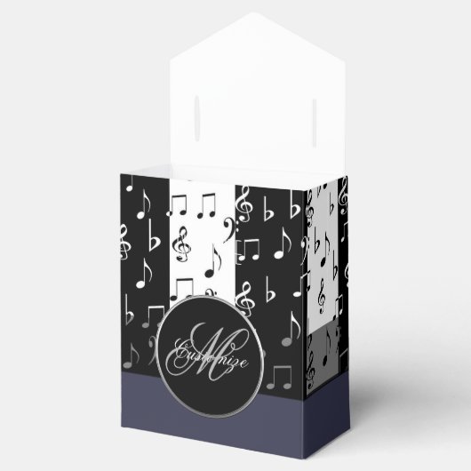 Monogram zwarte & witte muziekstrips Tekstvak 2 Bedankdoosjes (Geopend)