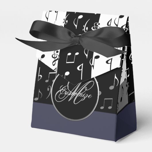Monogram zwarte & witte muziekstrips Tekstvak 2 Bedankdoosjes (Voorkant Zijde)