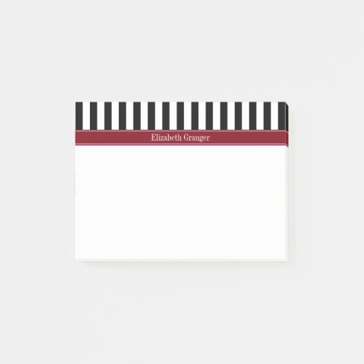 Monogram zwarte witte stape Bourgundy Post-it® Notes (Voorkant)