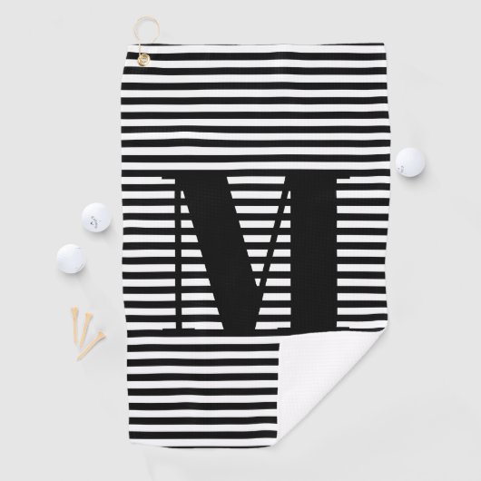 Monogram zwarte witte strepen aangepast initiaal golfhanddoek (Insitu)