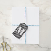 Monogram zwarte witte strepen van het initiaal aan cadeaulabel (Met Touw)