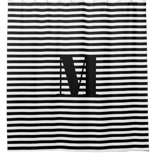 Monogram zwarte witte strepen van het initiaal aan douchegordijn (Voorkant)