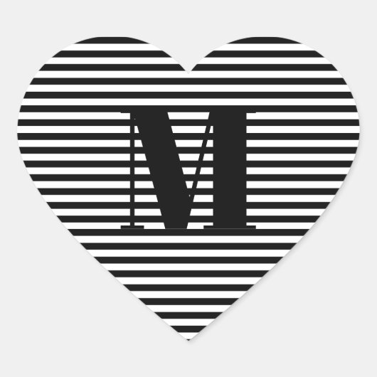 Monogram zwarte witte strepen van het initiaal aan hart sticker (Voorkant)
