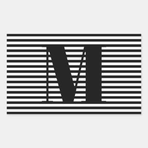 Monogram zwarte witte strepen van het initiaal aan rechthoekige sticker