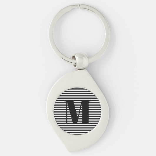 Monogram zwarte witte strepen van het initiaal aan sleutelhanger (Voorkant)