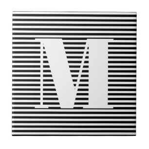 Monogram zwarte witte strepen van het initiaal aan tegeltje