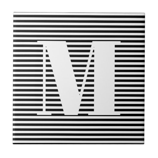 Monogram zwarte witte strepen van het initiaal aan tegeltje (Voorkant)