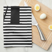 Monogram zwarte witte strepen van het initiaal aan theedoek (Quarter Fold)