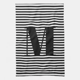Monogram zwarte witte strepen van het initiaal aan theedoek