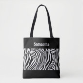 Monogram Zwarte Witte Zebraprint Boodschappentas Tote Bag (Voorkant)