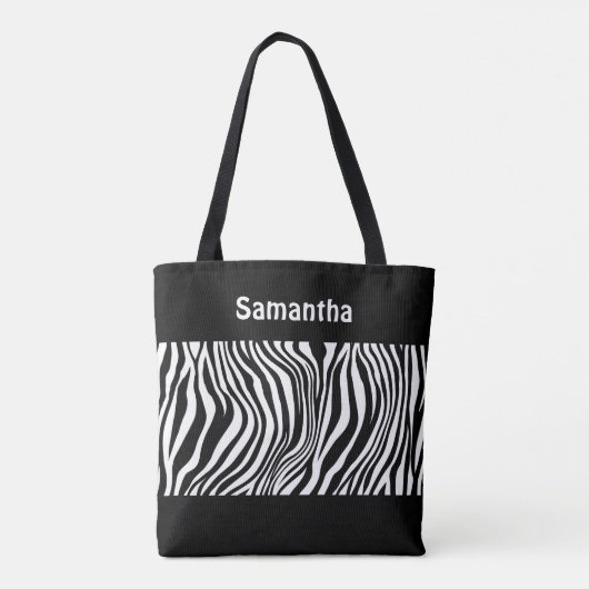 Monogram Zwarte Witte Zebraprint Boodschappentas Tote Bag (Achterkant)