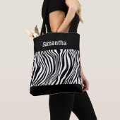 Monogram Zwarte Witte Zebraprint Boodschappentas Tote Bag (Dichtbij)