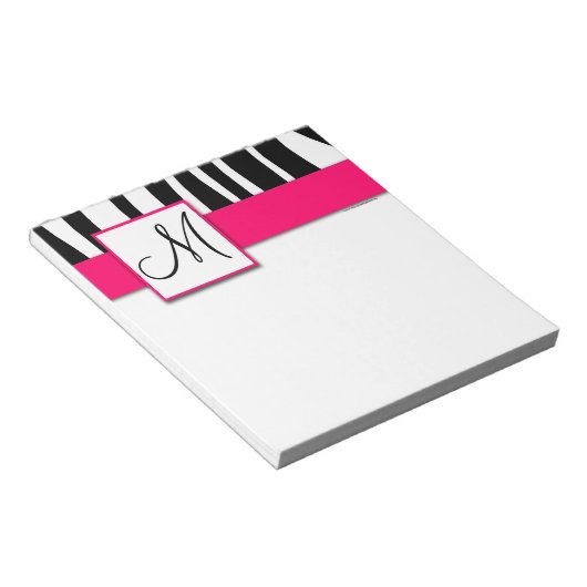 Monogram Zwarte Zebra Stripes Hot Pink Notitieblok (Schuin)