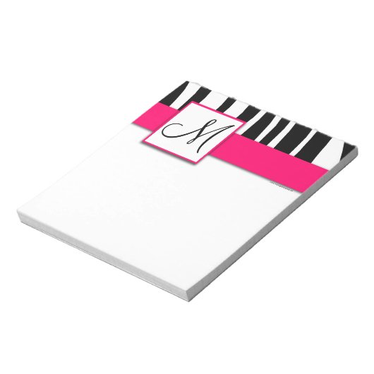 Monogram Zwarte Zebra Stripes Hot Pink Notitieblok (Linkerzijde)
